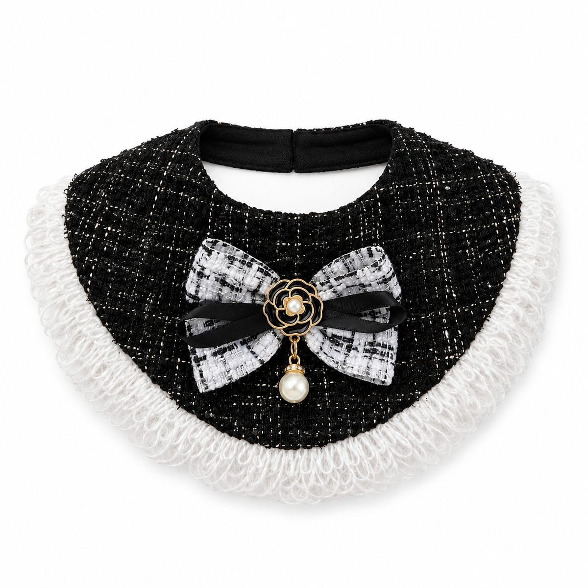 Tweed Fringe Hat & Bib Options - Black Flower Fringe Bib