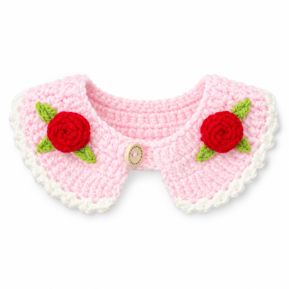 Rose Button Crochet Collar - Pink Red Roses