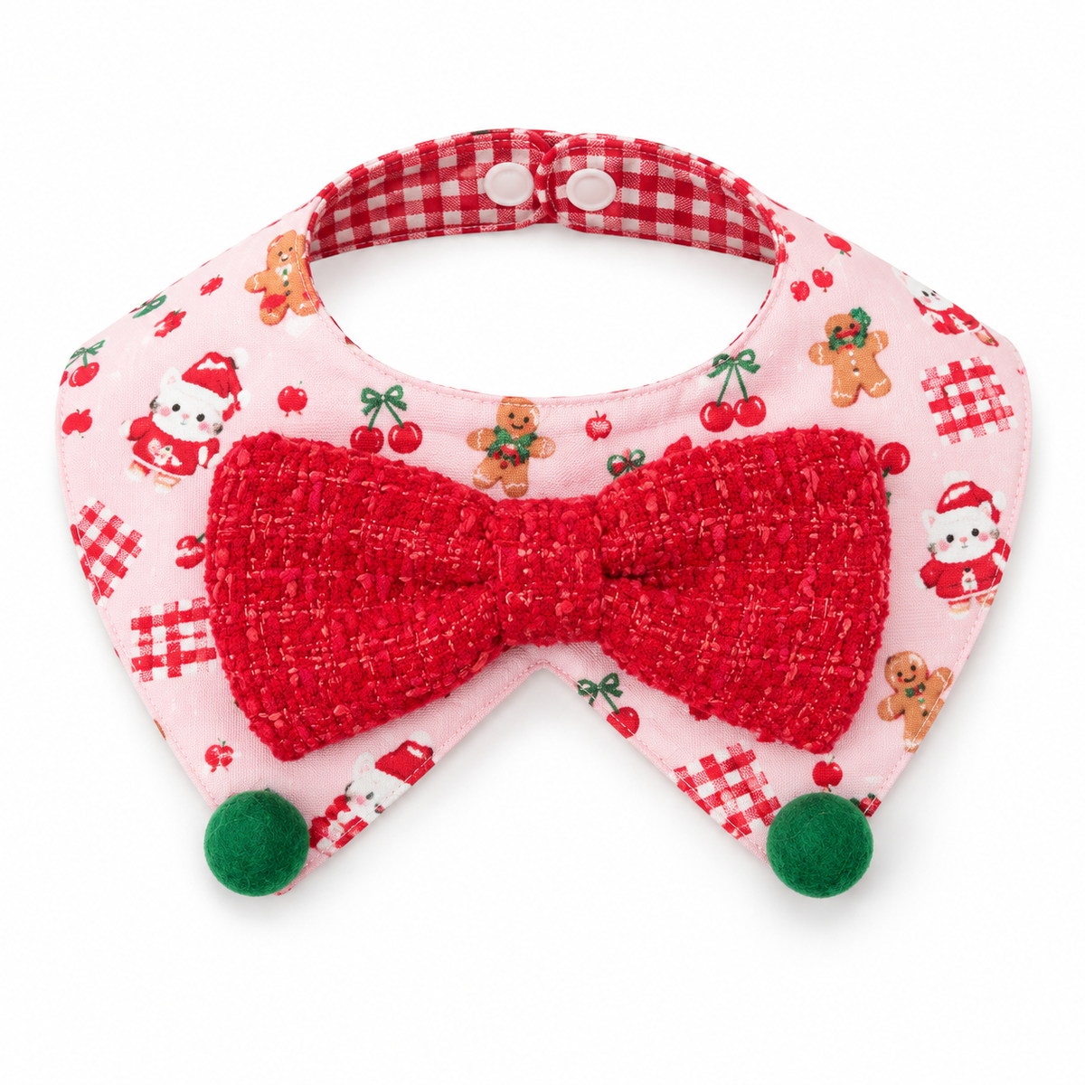 Cartoon Print Holiday Bib - Red Bow Pink