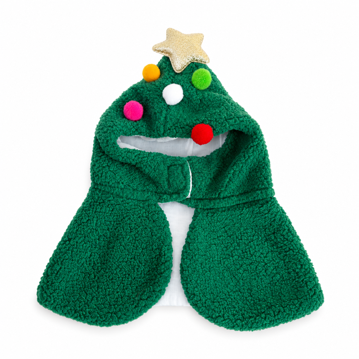 Christmas Hooded Fleece Cape - Green Christmas Tree