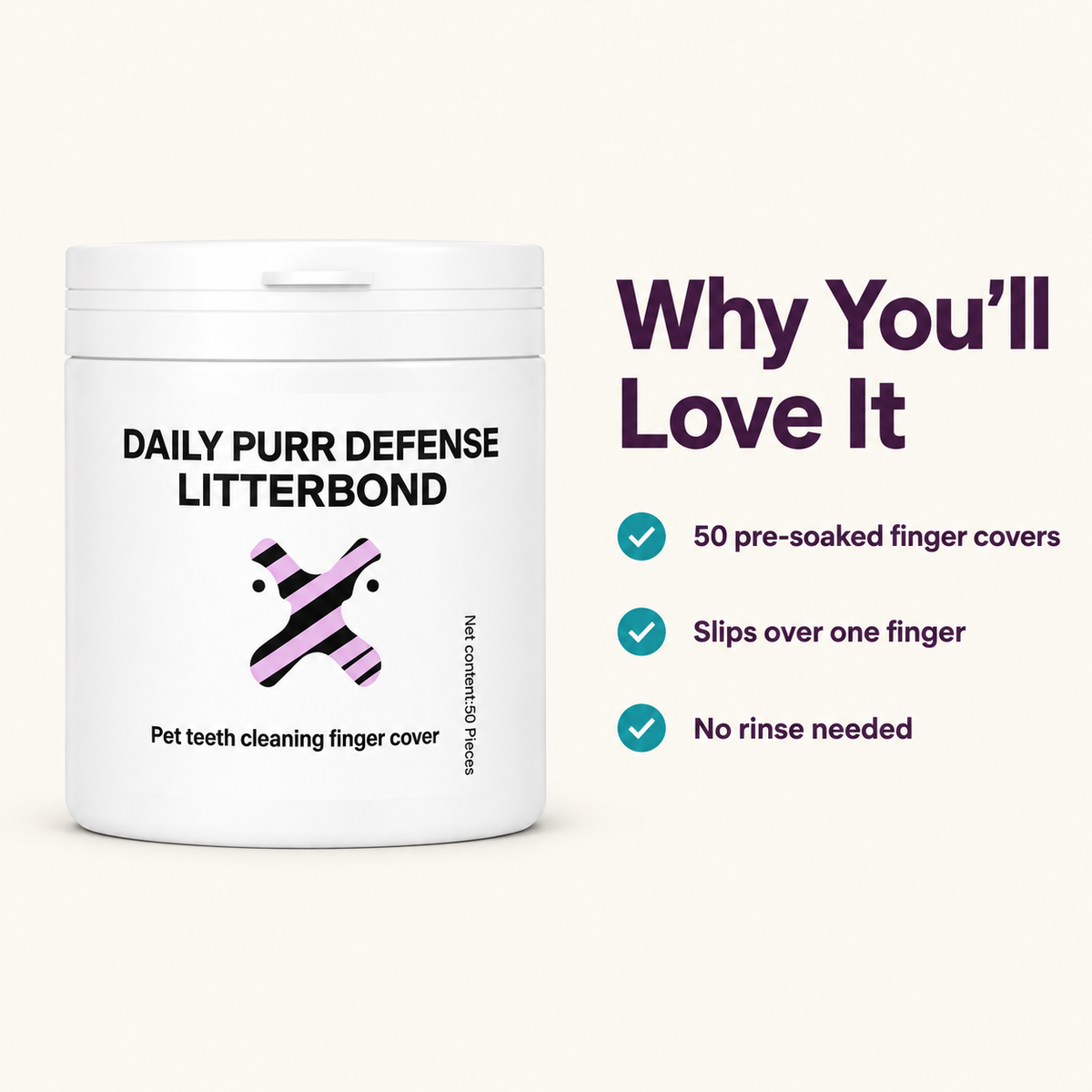 LitterBond PurrWipes Dental Finger Wipes 50 ct - key features