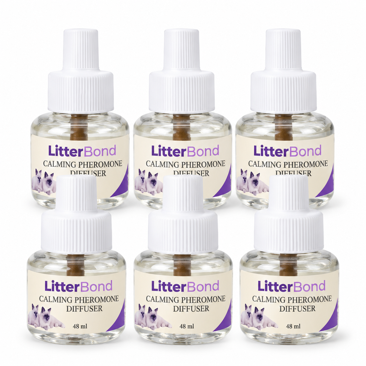 LitterBond Calming Diffuser Refill 6-Pack on white background