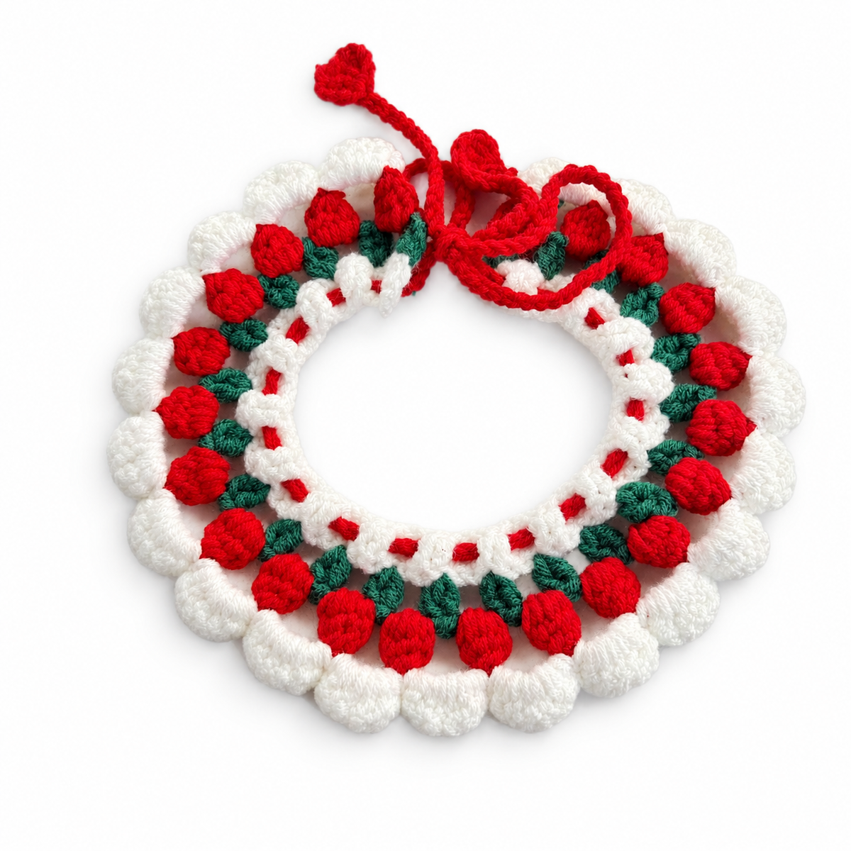 Round Bobble Ring Crochet Collar - Red Berry