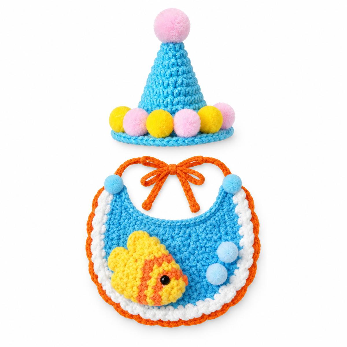 Crochet Party Hat & Collar Options - Aqua Goldfish Set