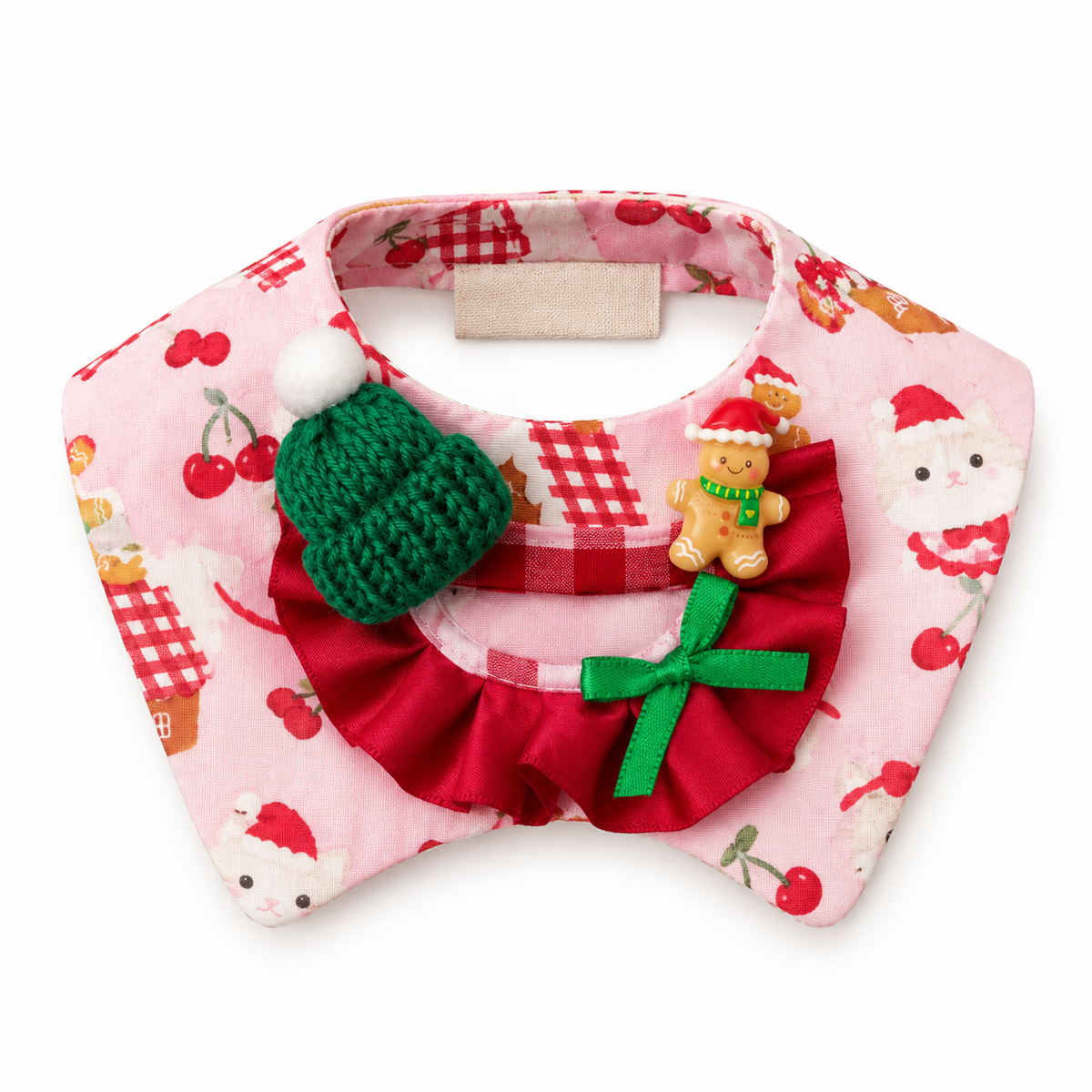 Cartoon Print Holiday Bib - Gingerbread Hat Pink