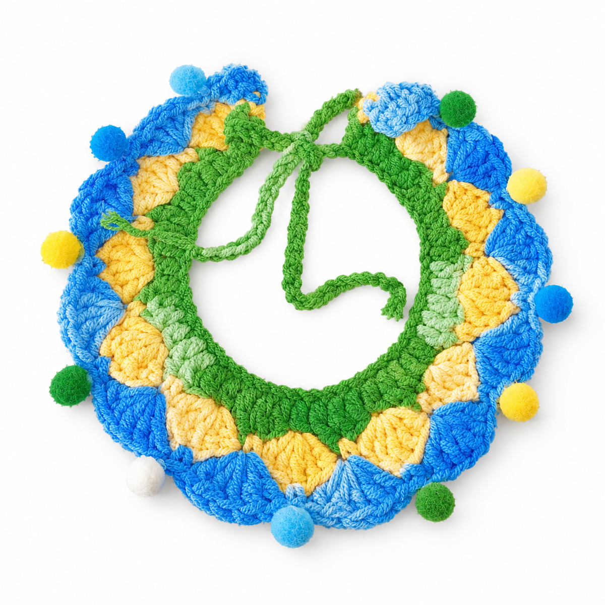 Rainbow Pom-Pom Crochet Collar - Green Yellow Blue