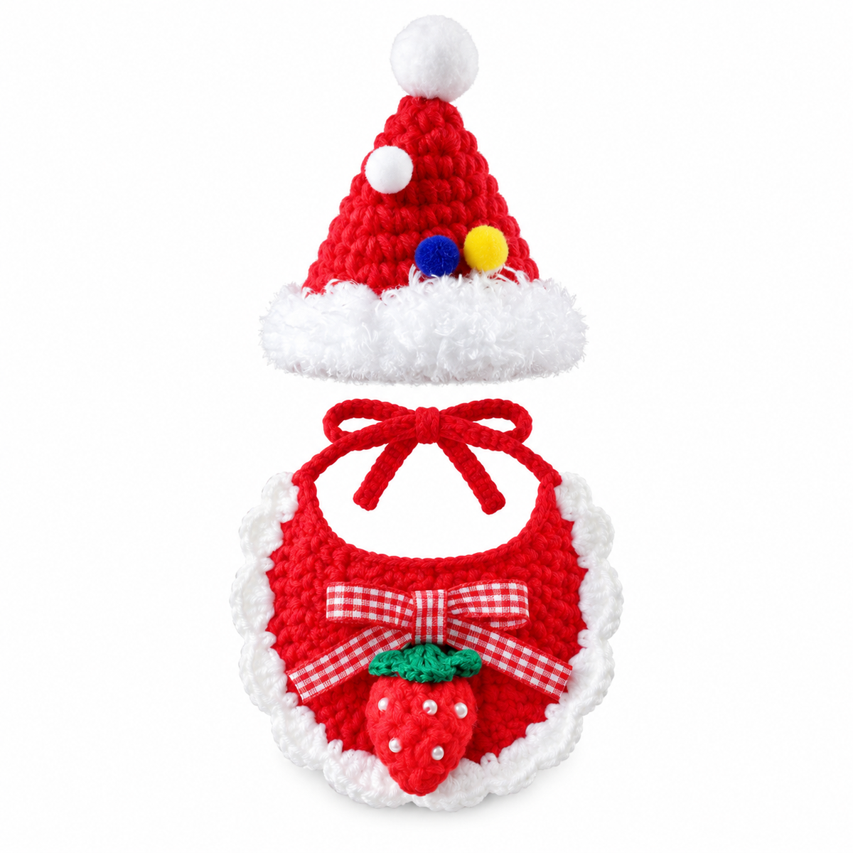 Crochet Party Hat & Collar Options - Red Strawberry Bib Set