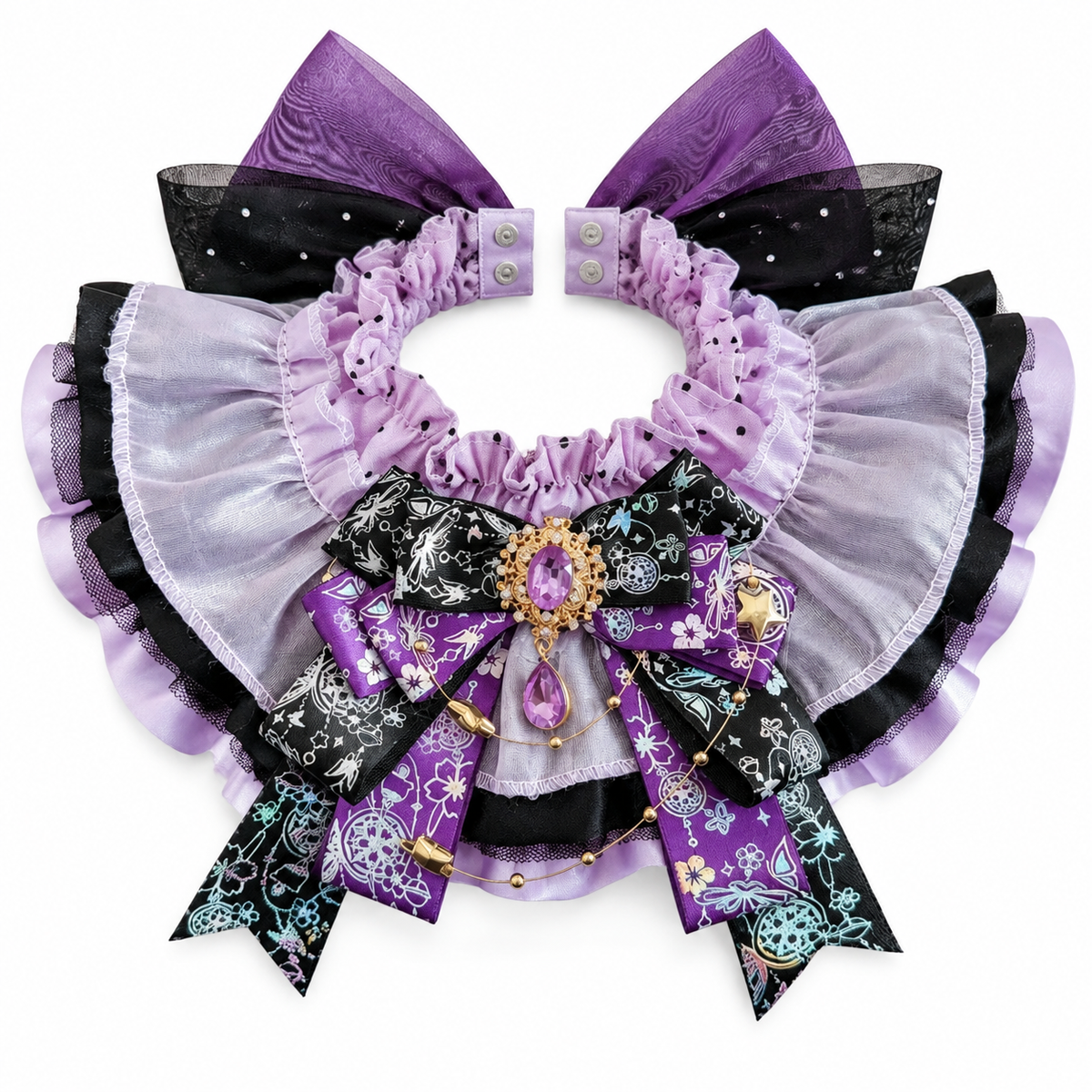 Ornate Ribbon Ruffle Collar - Dark Violet Jewel