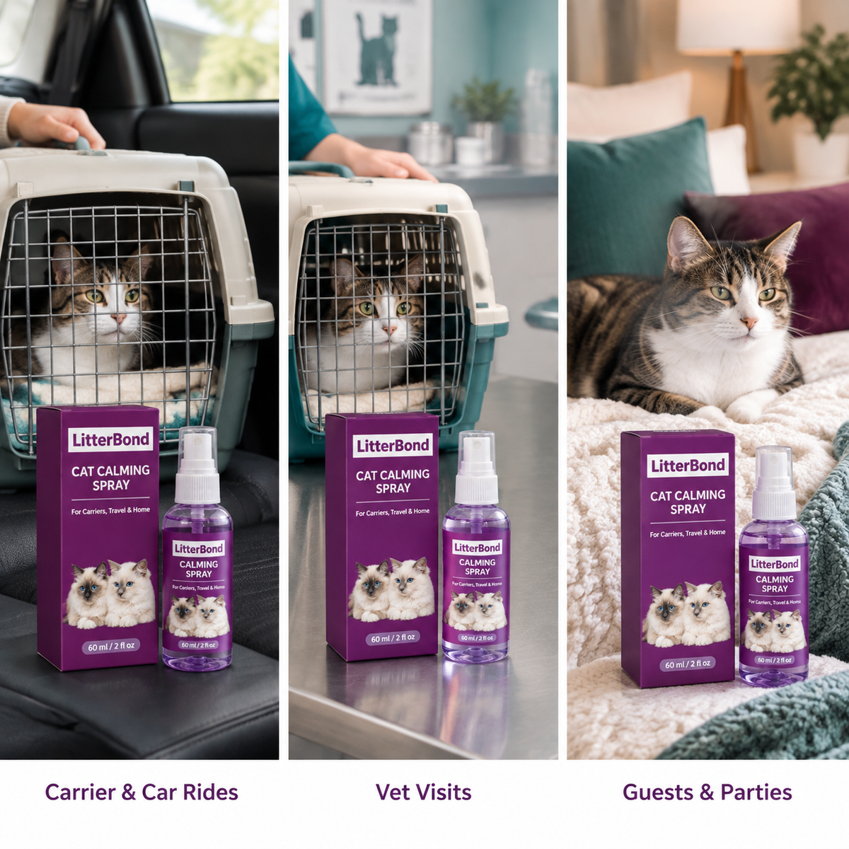 LitterBond Calming Spray 60 ml - three ways to use it
