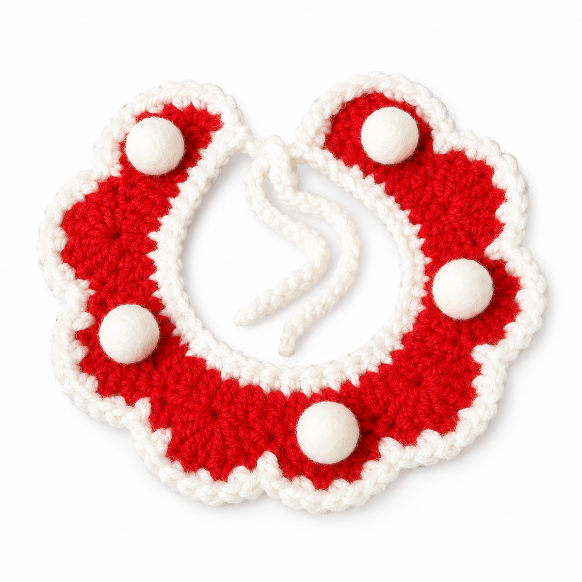 Santa & Pom-Pom Crochet Collar - Red Pom-Pom