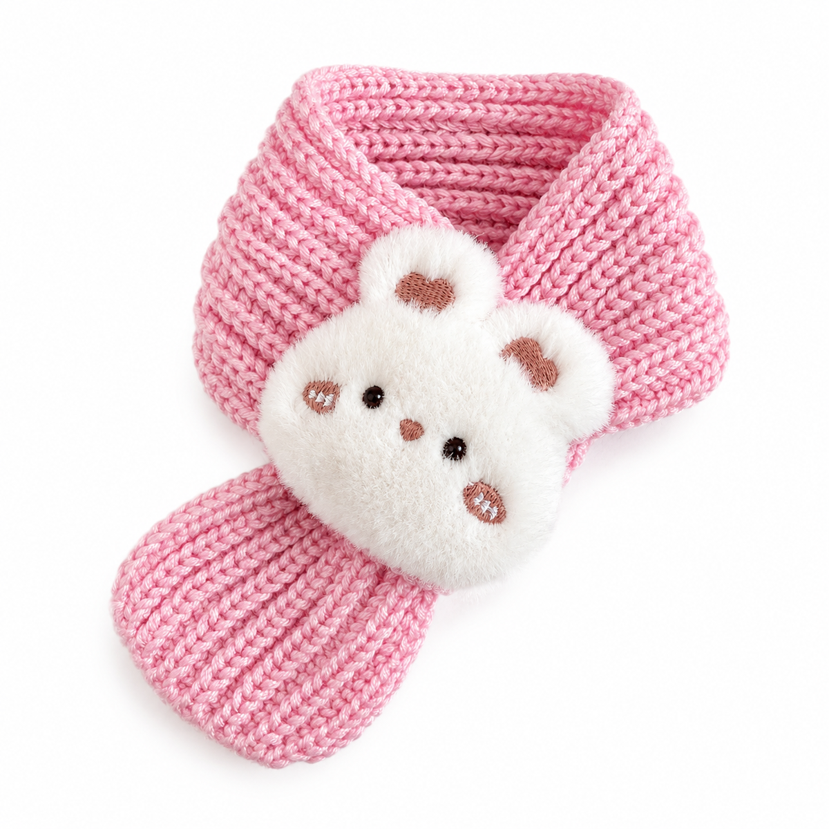 Plush Face Knit Scarf - Pink Bunny