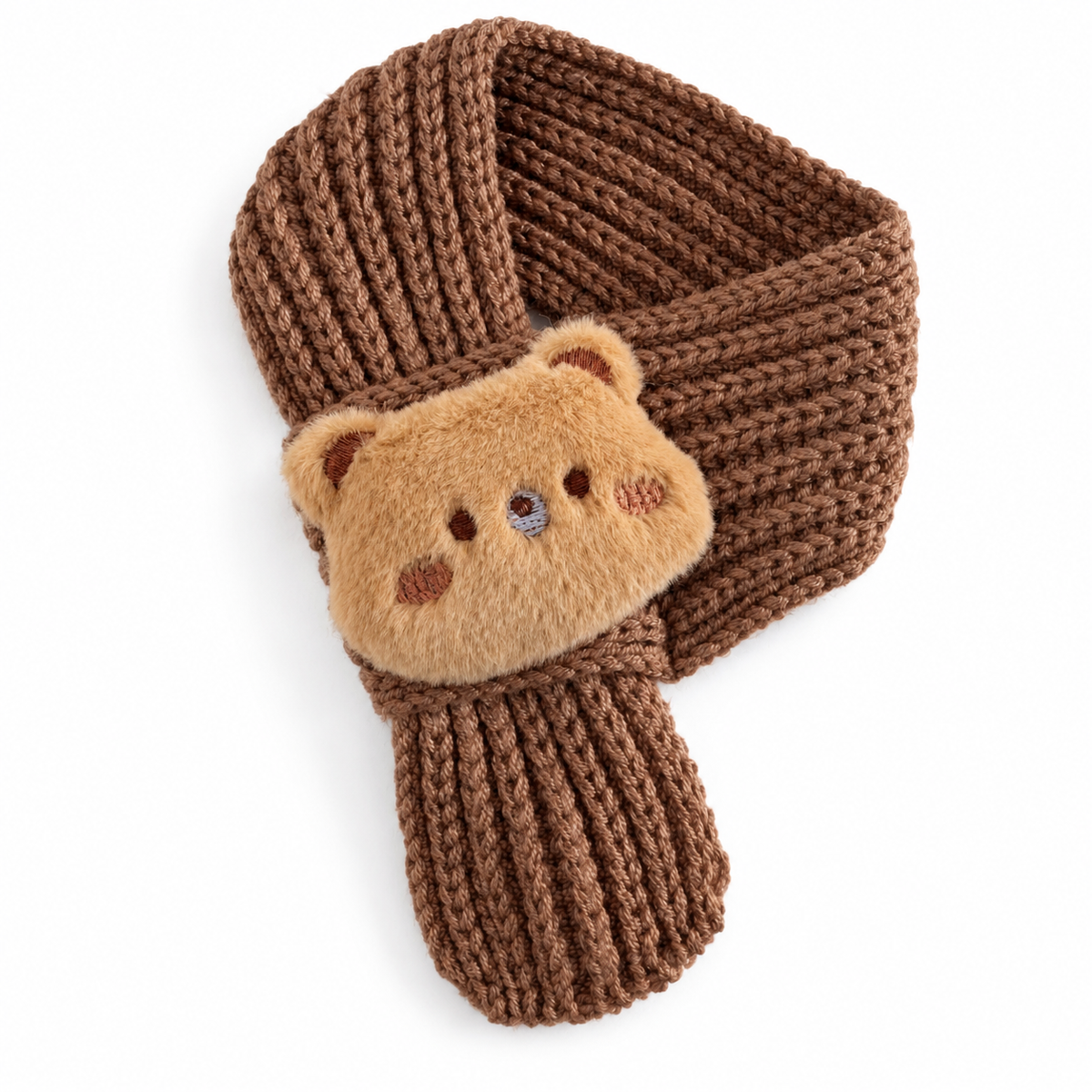 Plush Face Knit Scarf - Cocoa Bear