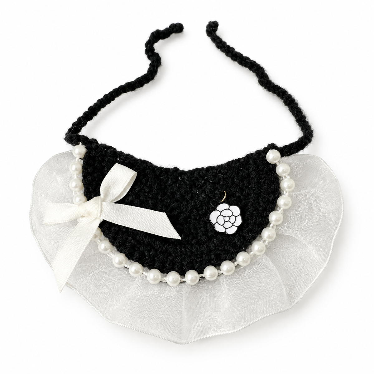 Pearl Edge Ruffle Bib - Black Ivory Ruffle