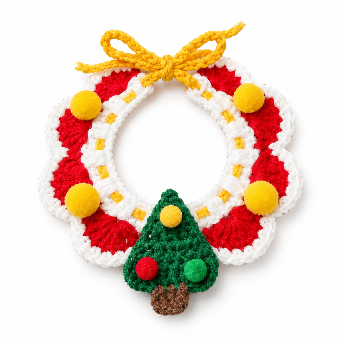 Santa, Bell & Tree Crochet Collar - Green Tree