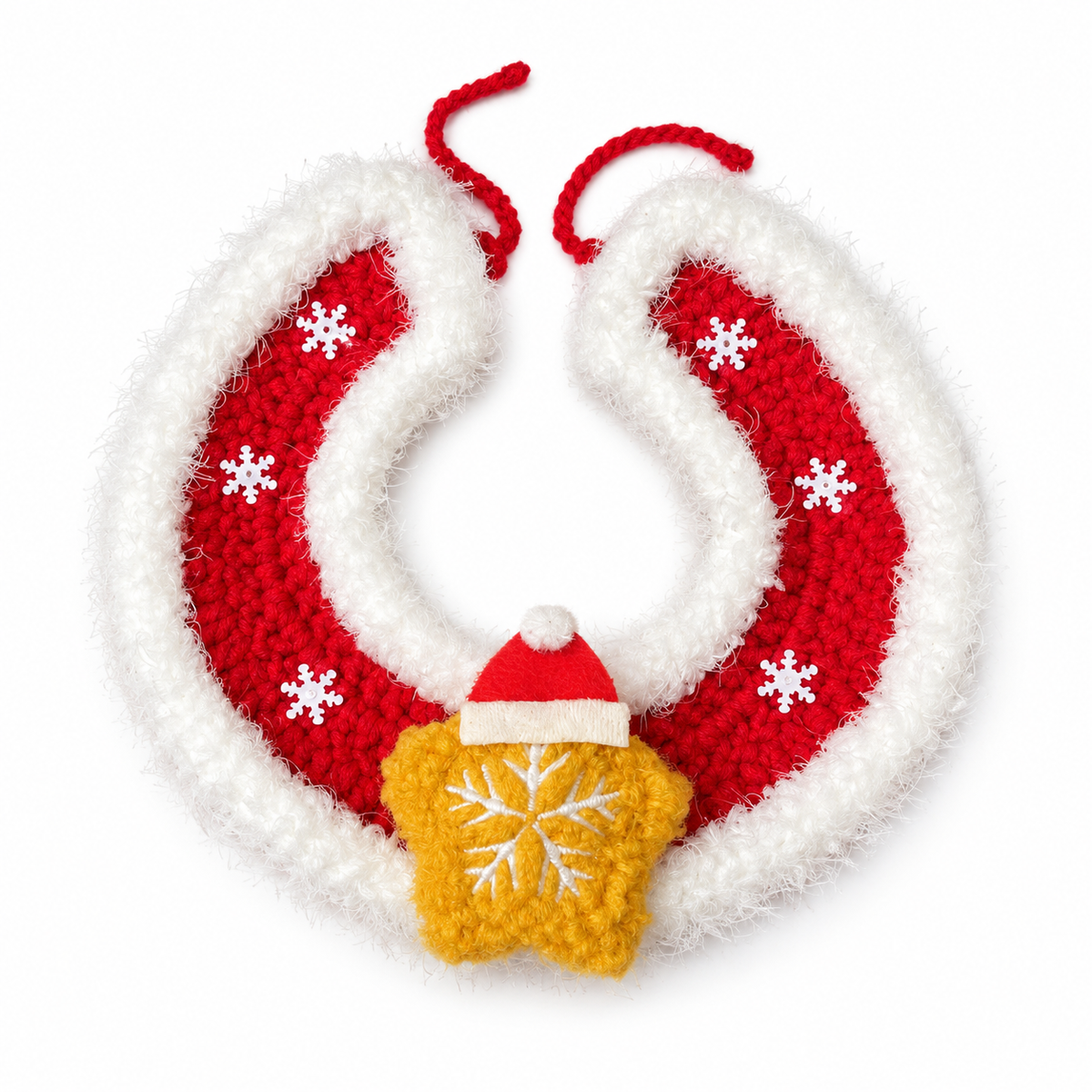 Christmas Crochet Charm Collar - Red Fluffy Star