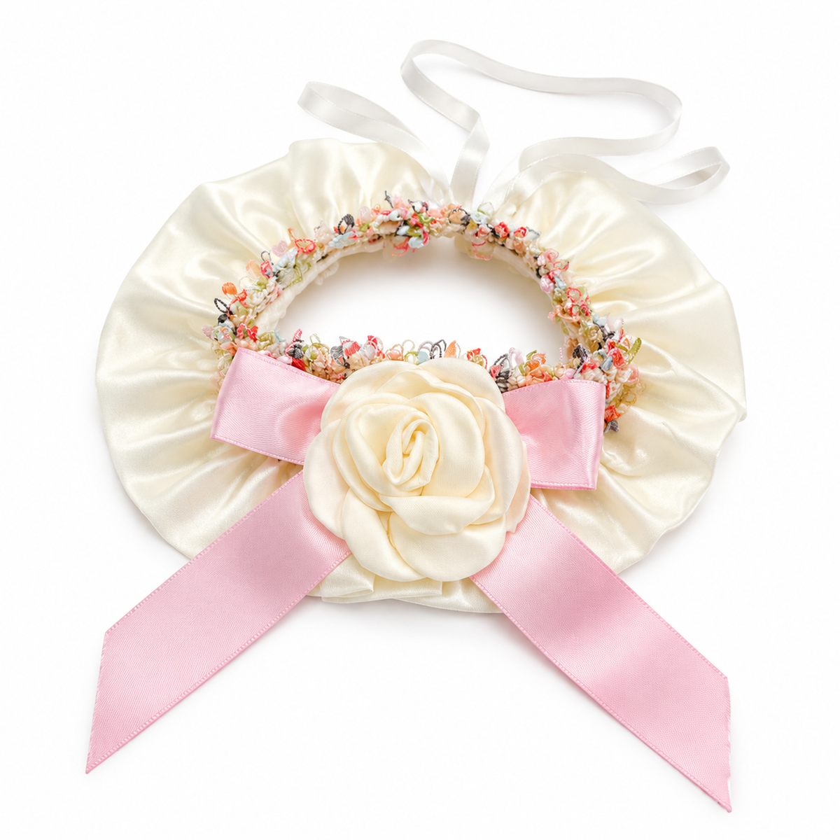 Satin Camellia Ruffle Collar - Pink Bow Camellia
