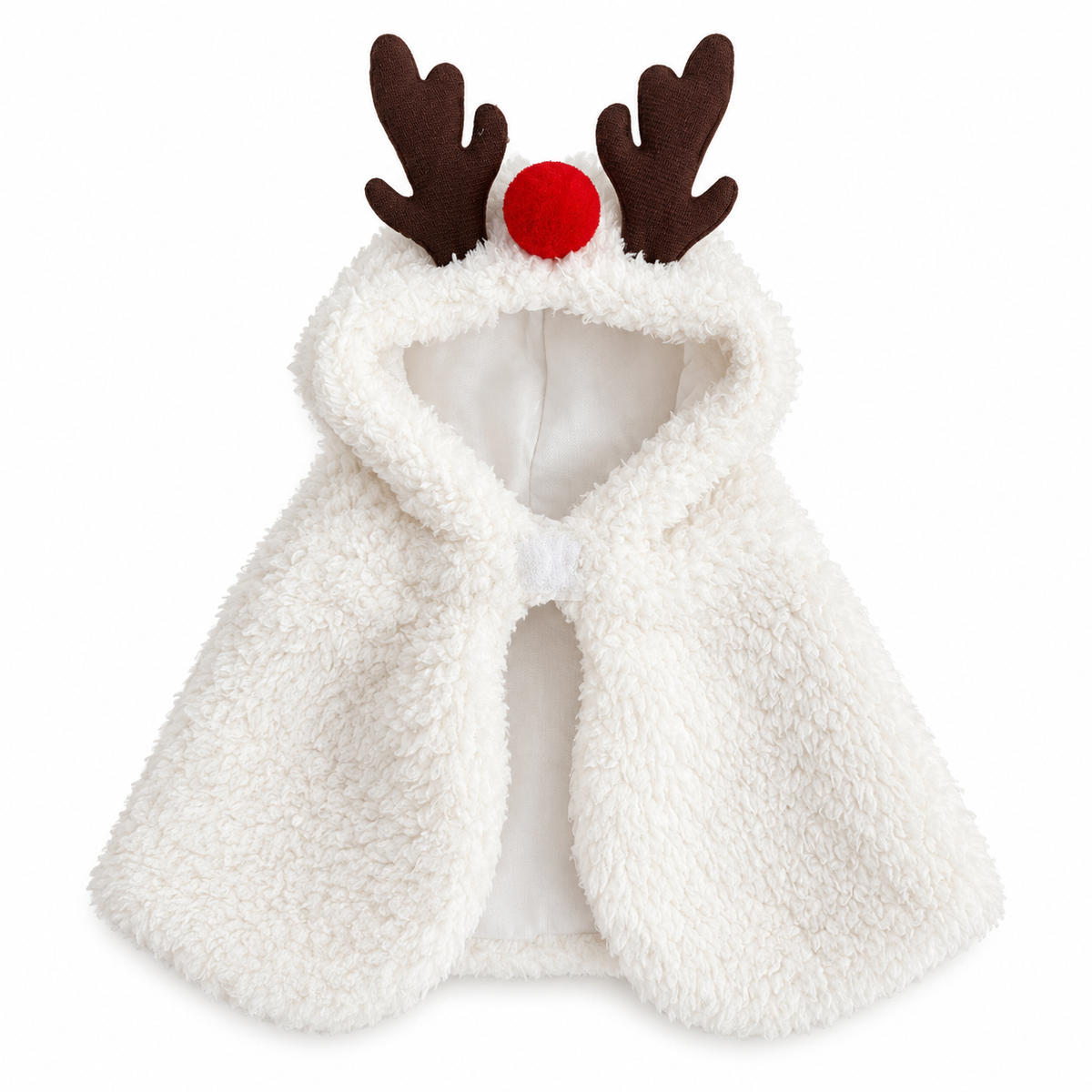 Christmas Hooded Fleece Cape - White Reindeer