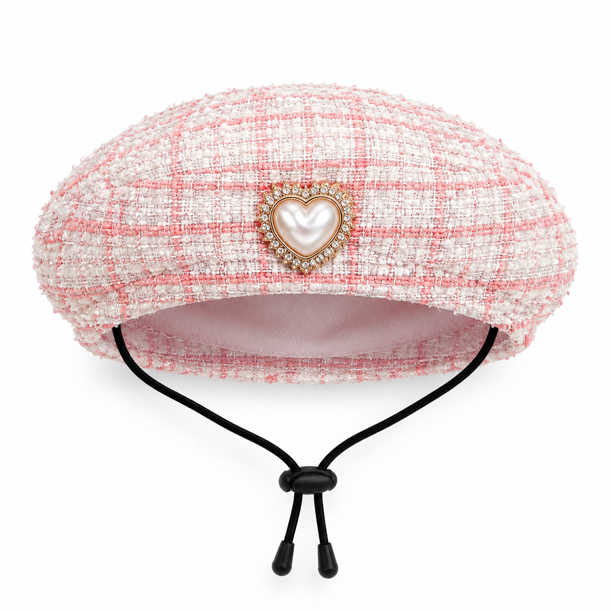 Tweed Fringe Hat & Bib Options - Pink Heart Beret Hat