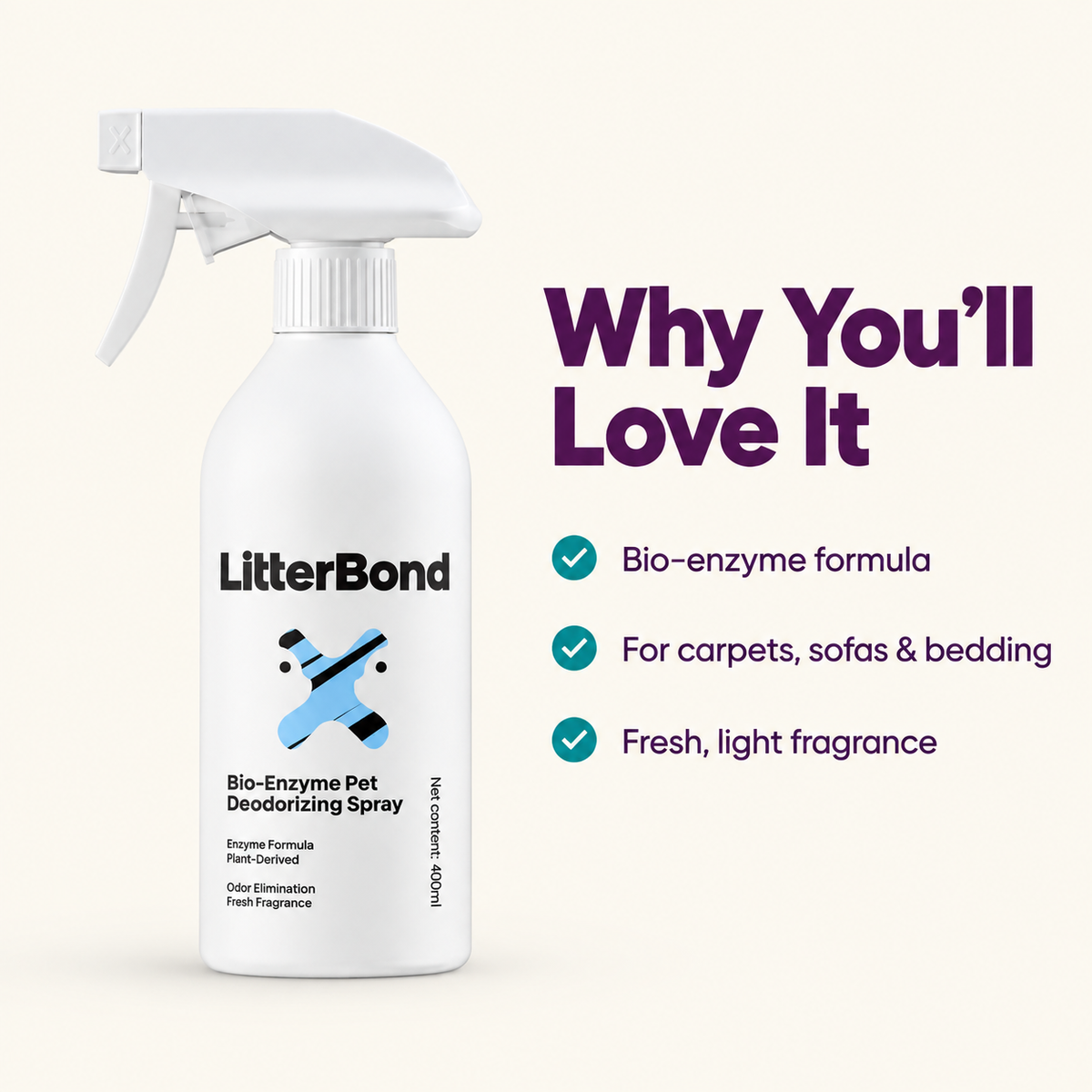 LitterBond Urine Odor Eliminator 400 ml / 100 ml - key features
