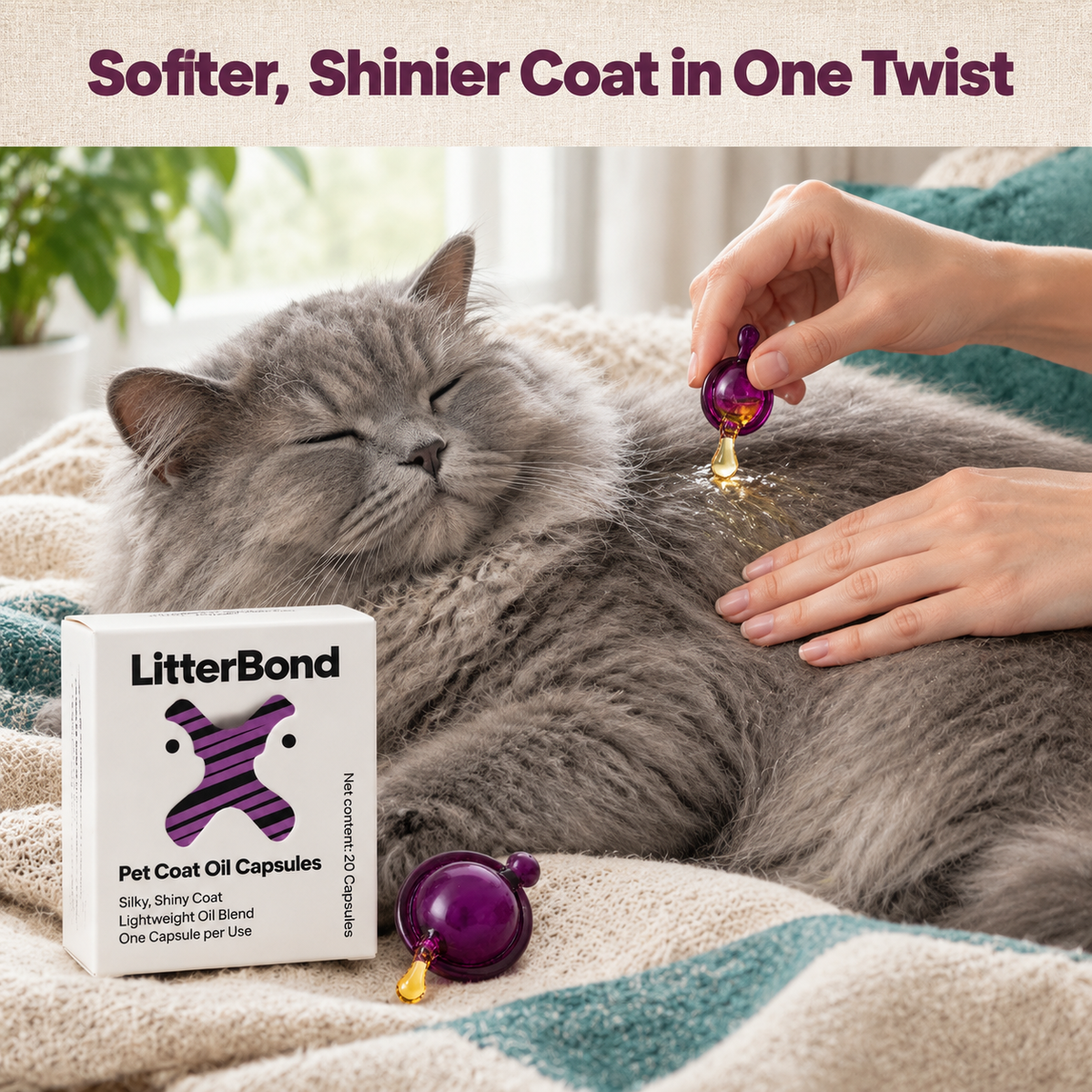 LitterBond Coat Oil Capsules 20 ct - how it helps