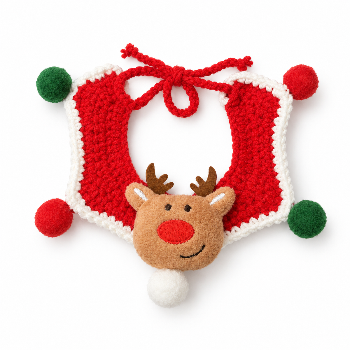 Christmas Crochet Charm Collar - Red Reindeer Pom-Pom