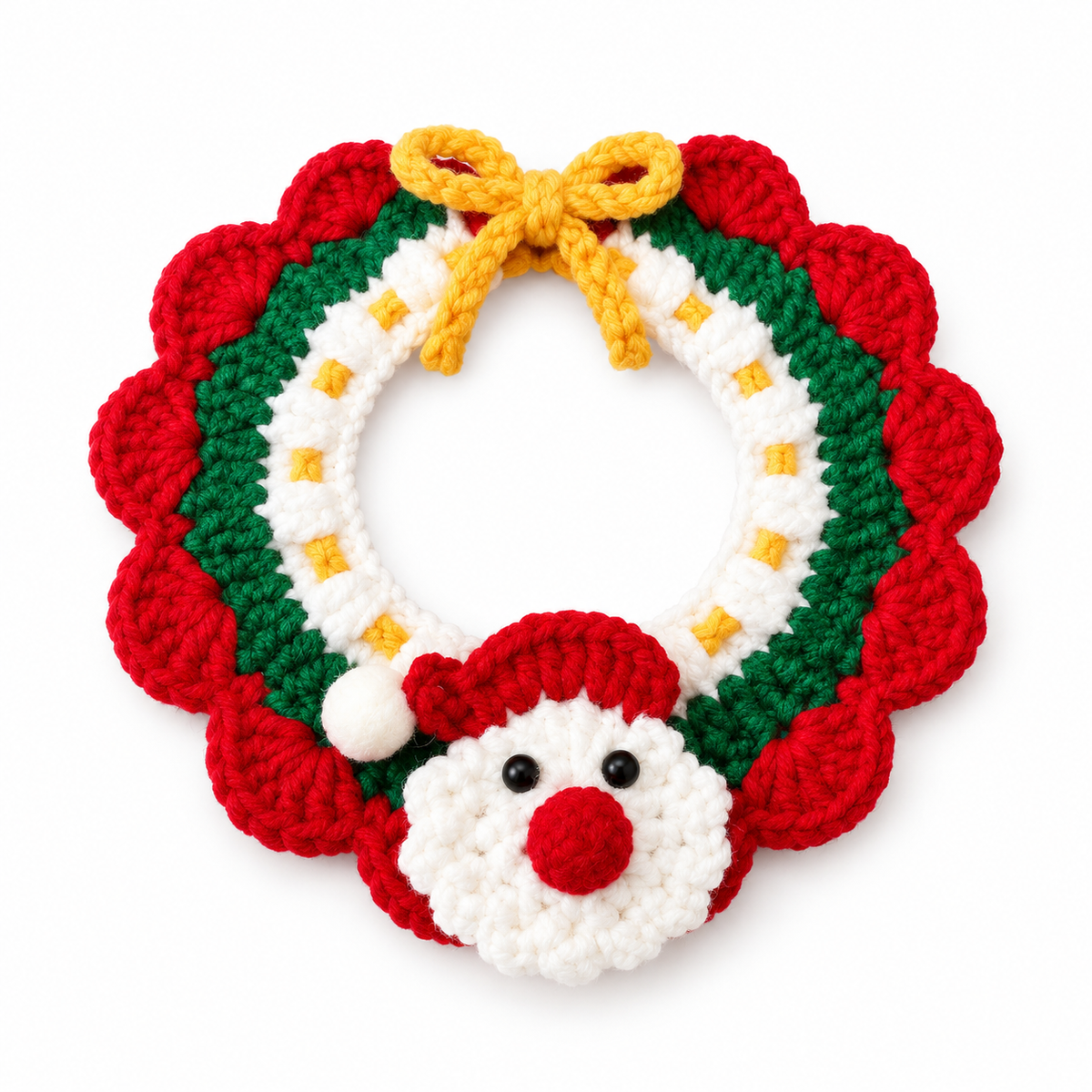 Santa, Bell & Tree Crochet Collar - Santa Face
