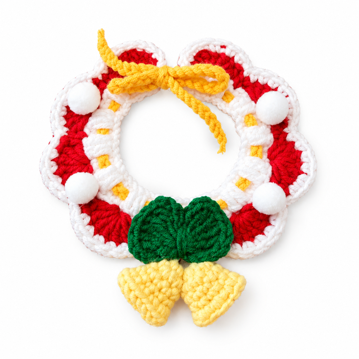 Santa, Bell & Tree Crochet Collar - Pom Bells