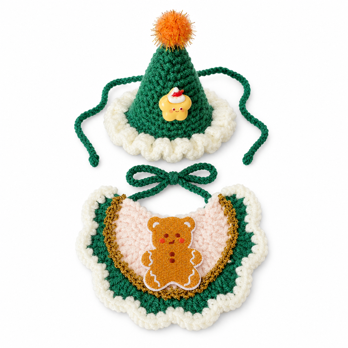 Tinsel Hat & Embroidered Bib Set - Gingerbread Bear