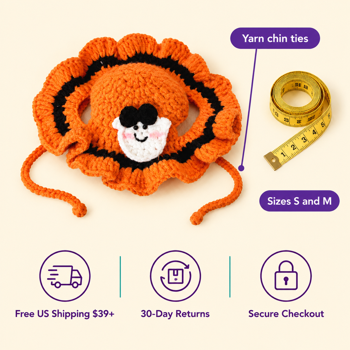 LitterBond Crochet Ruffle-Brim Halloween Hat - size and store policies