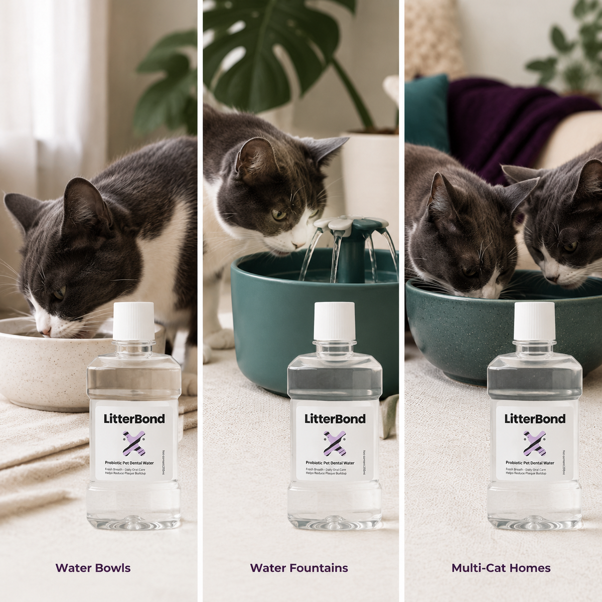 LitterBond Dental Water Additive 250 ml - three ways to use it