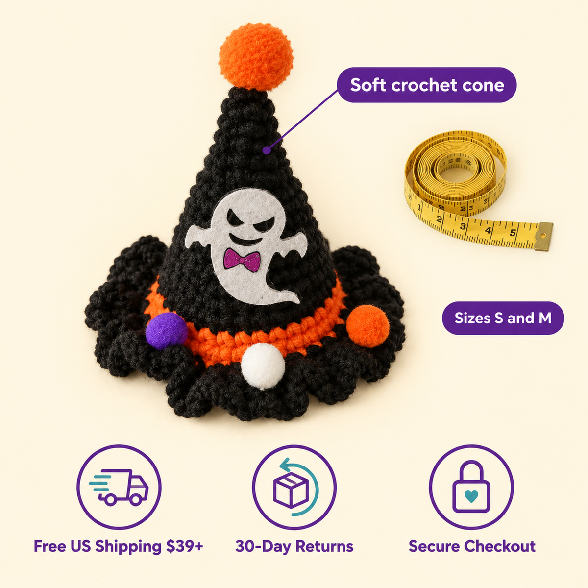 LitterBond Crochet Halloween Witch Hat - size and store policies