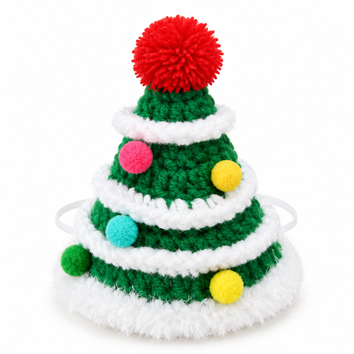 Chunky Knit Christmas Tree Hat - Green Pom-Pom Tree
