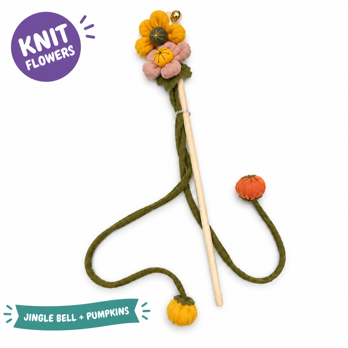 LitterBond Knit Flower & Pumpkin Wand Toy - main features