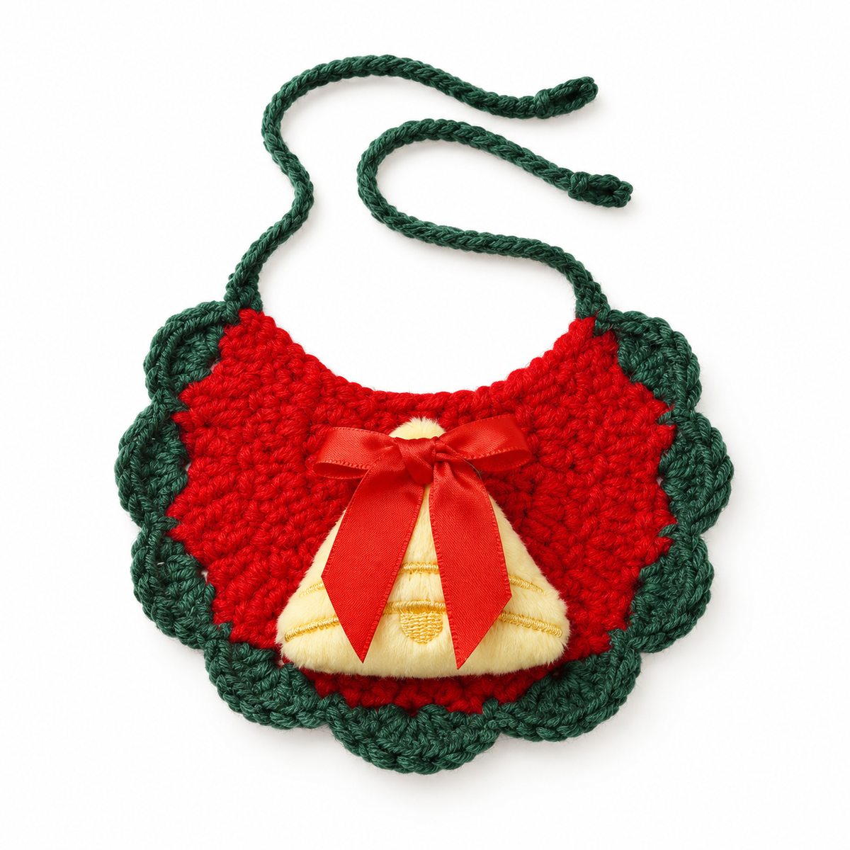 Red Crochet Plush Patch Bib - Gold Bell