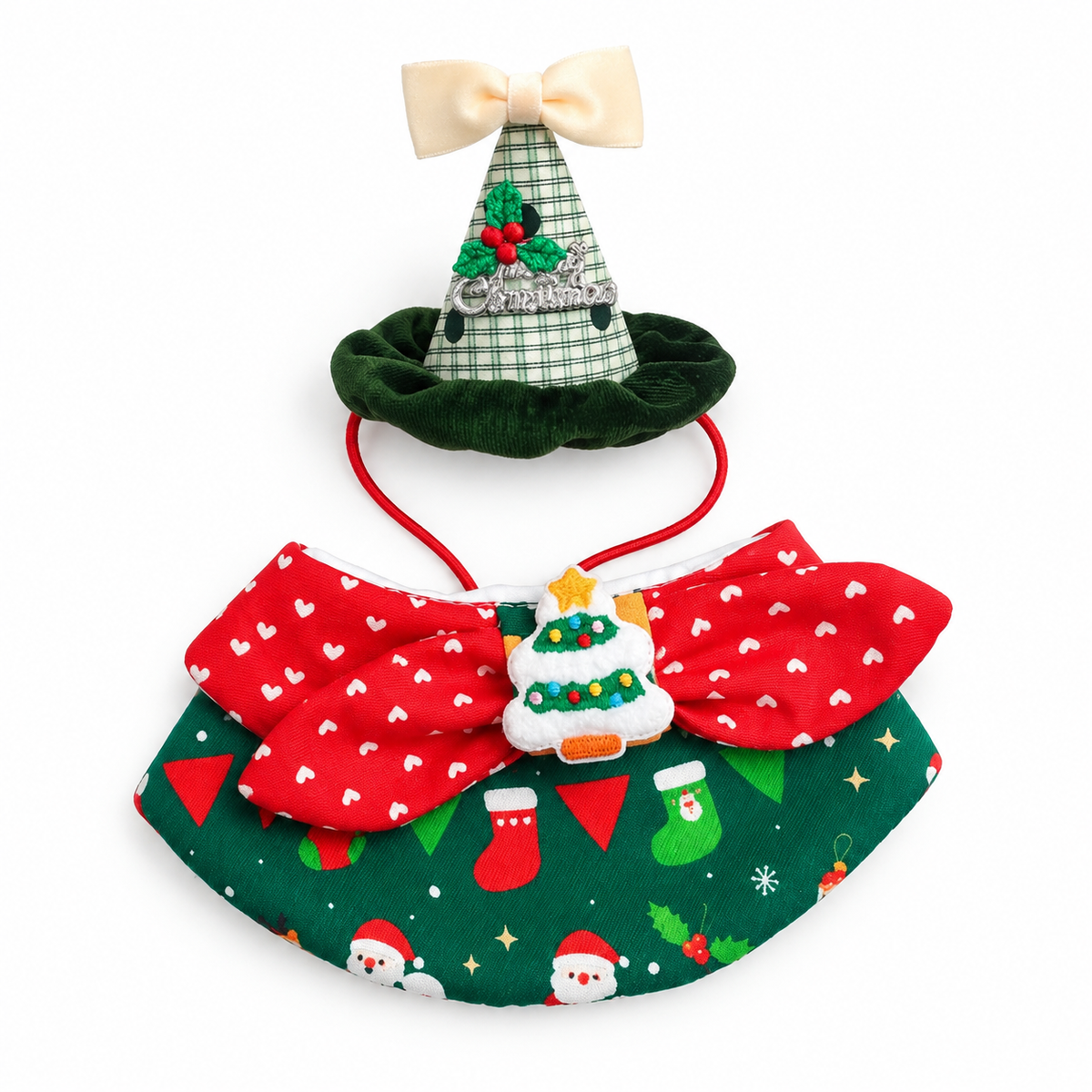 Christmas Party Hat & Bow Bib Set - Christmas Tree Set