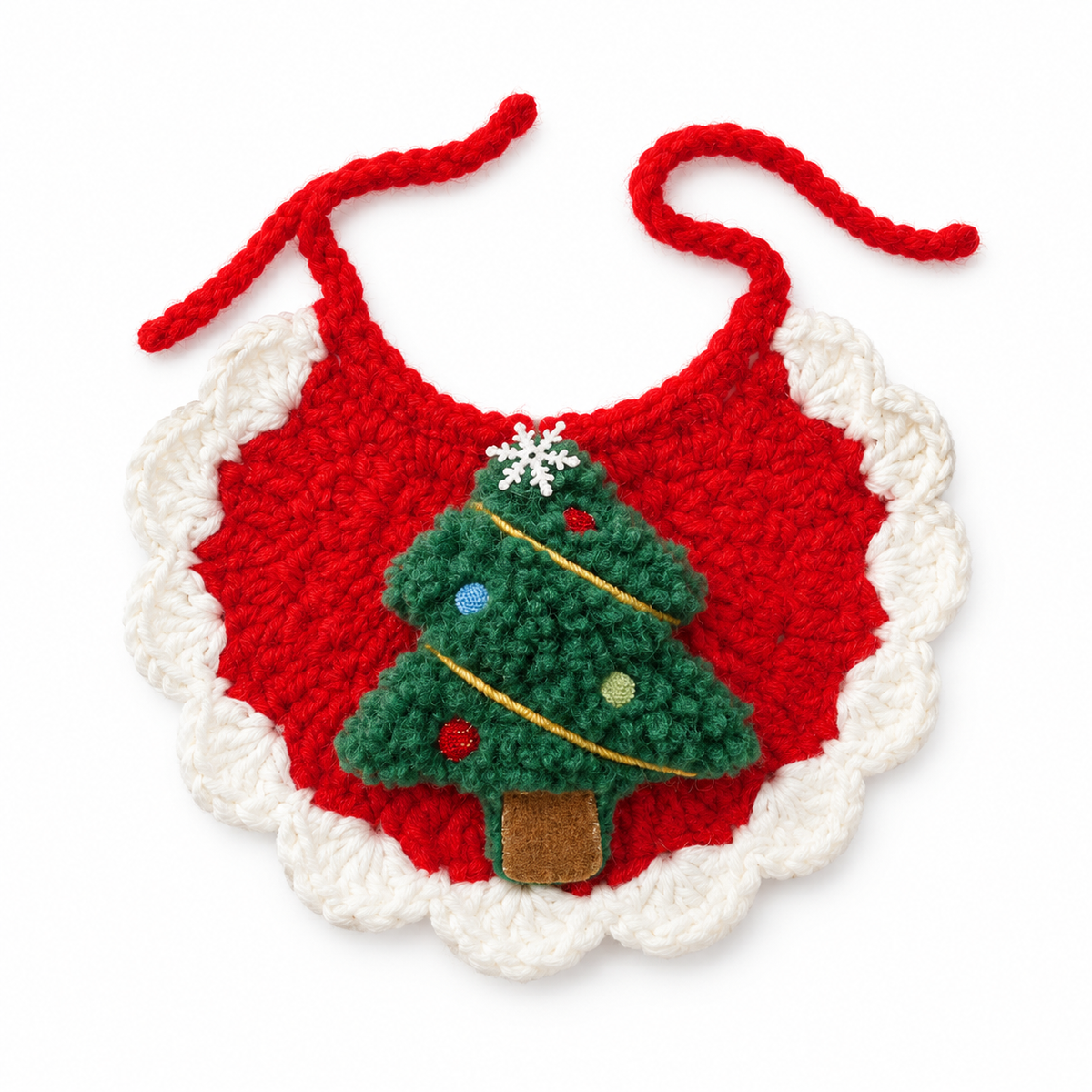 Red Crochet Plush Patch Bib - Christmas Tree
