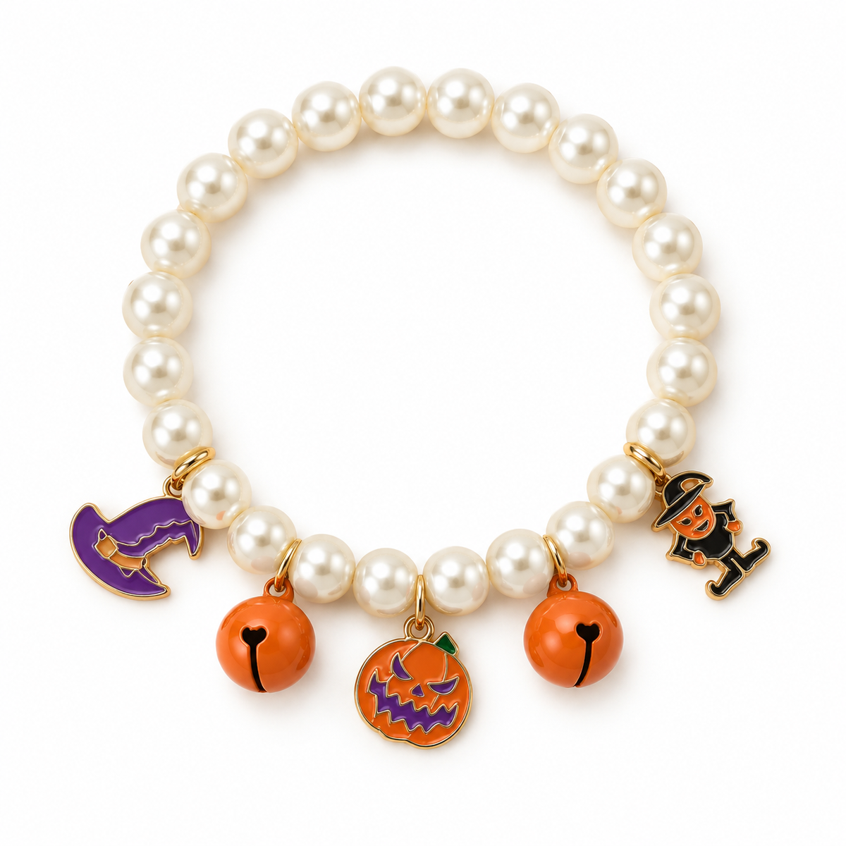 LitterBond Halloween Pearl Charm Necklace Pumpkin on white background