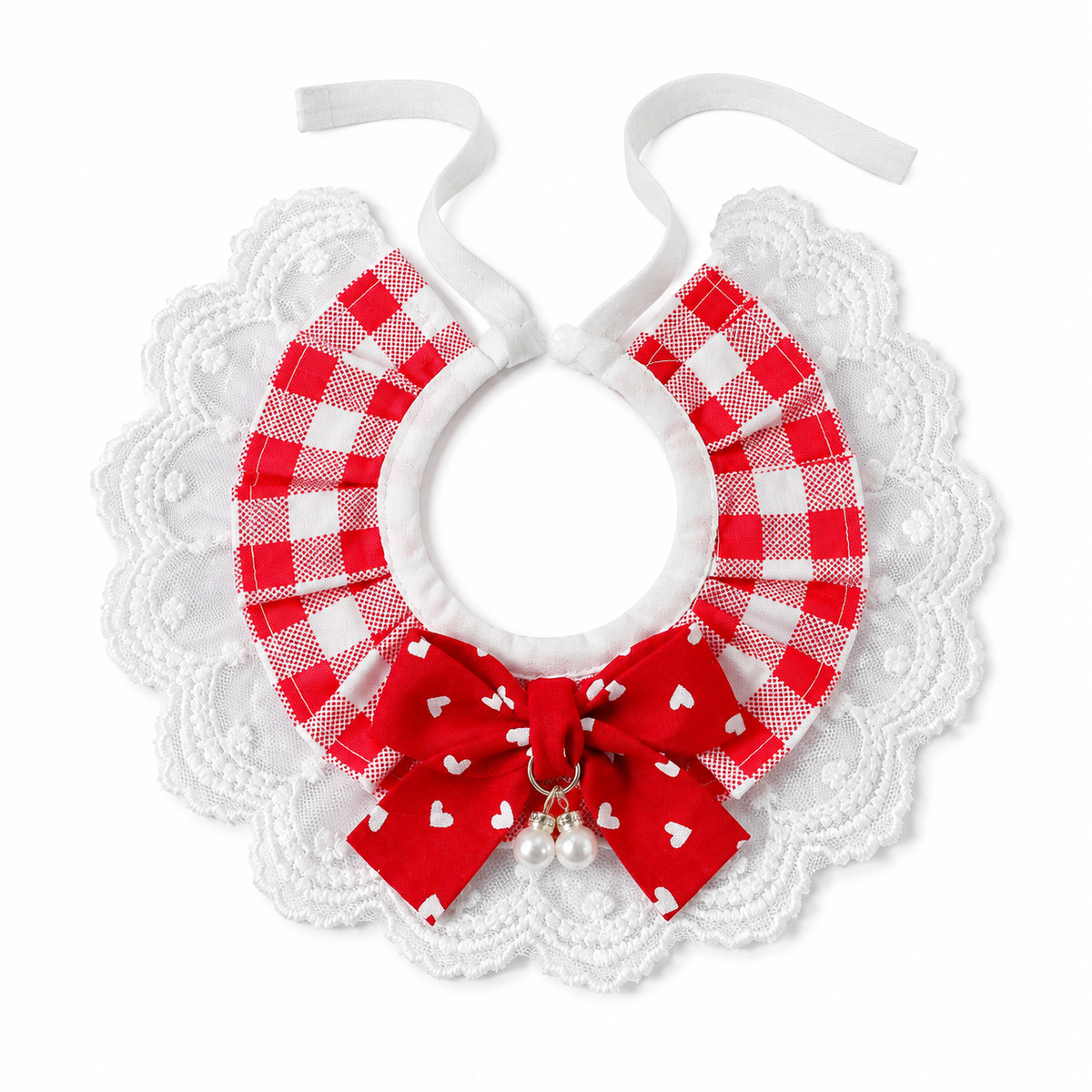 Gingham Pearl Drop Bow Ruffle - Red Gingham