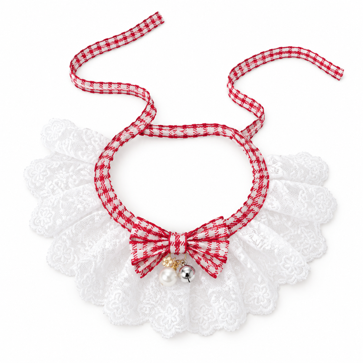 Checked Bow Lace Ruffle - Red Check