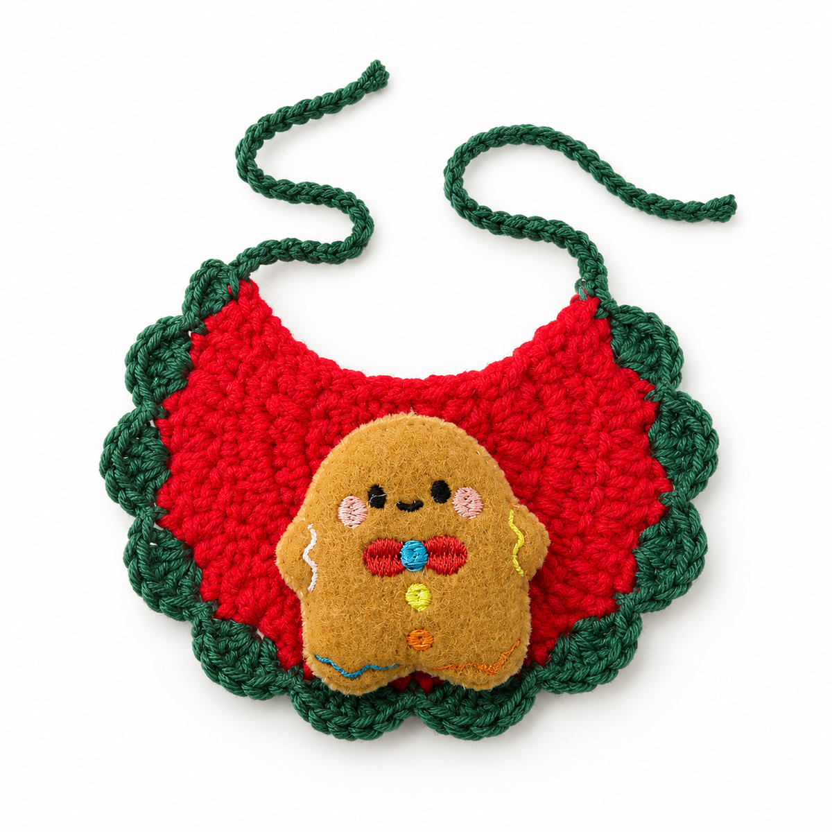 Red Crochet Plush Patch Bib - Gingerbread