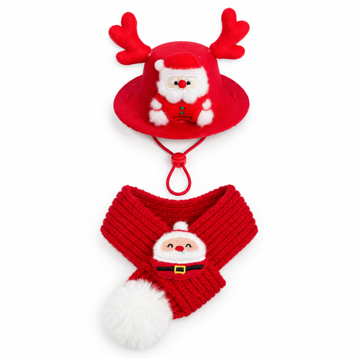 Felt Christmas Hat & Knit Scarf Set - Santa Set