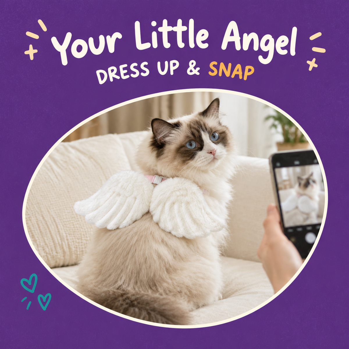 LitterBond Plush Angel Wings Collar - in use with a cat