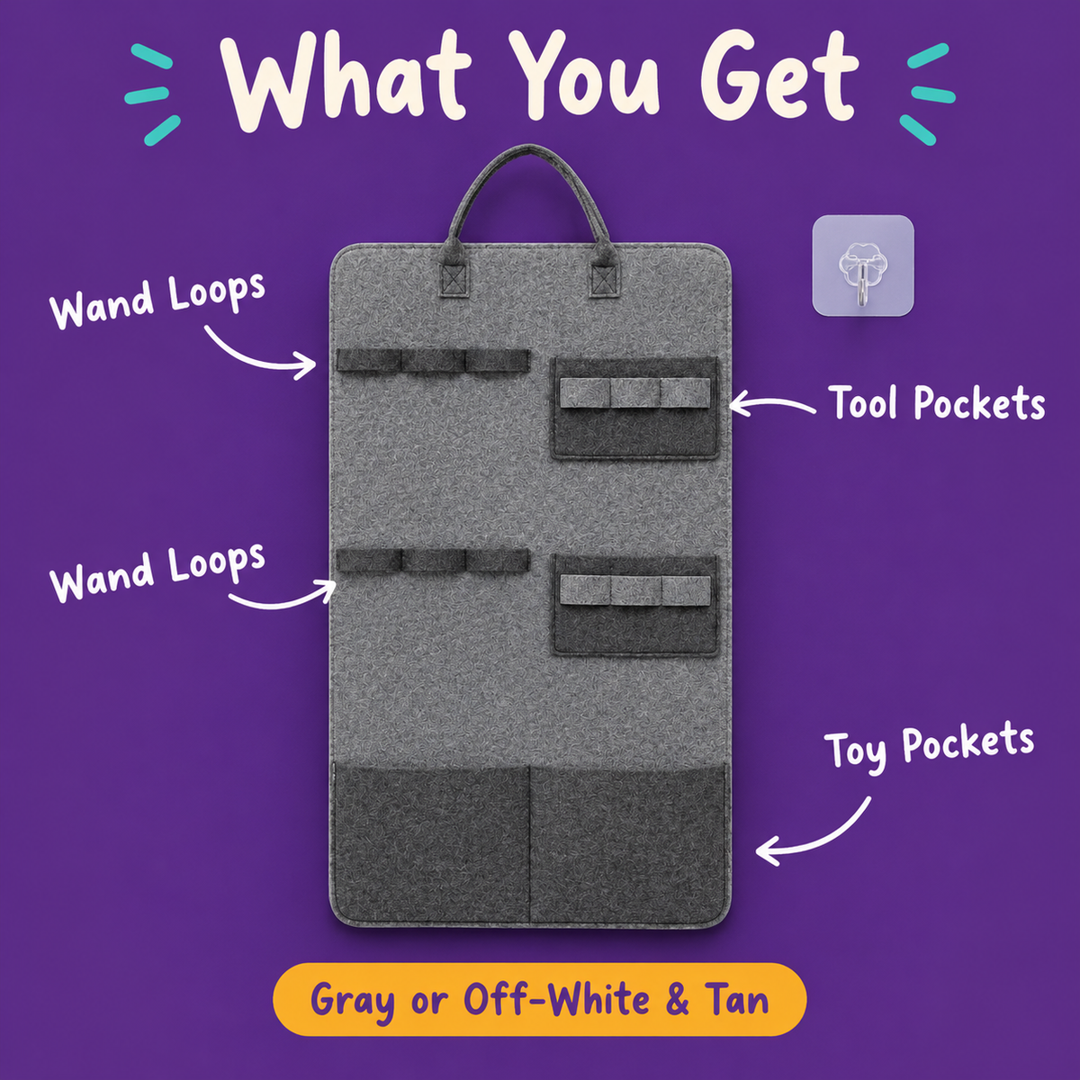 LitterBond Felt Wand Toy Organizer - what you get