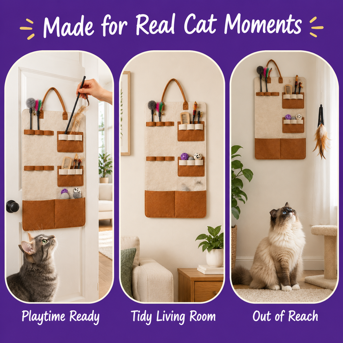 LitterBond Felt Wand Toy Organizer - real cat moments