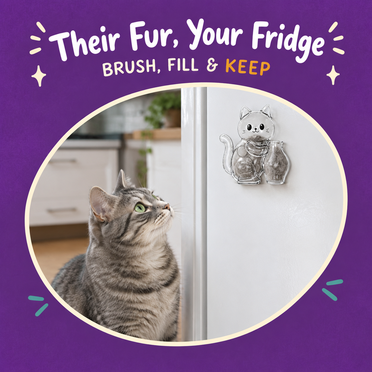 LitterBond Fur & Whisker Keepsake Magnet - in use with a cat