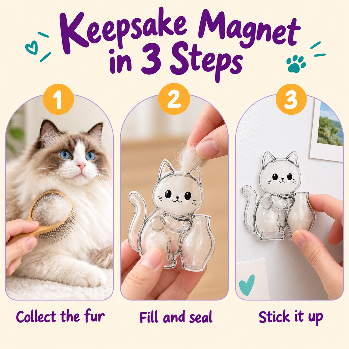 LitterBond Fur & Whisker Keepsake Magnet - how to use in 3 steps