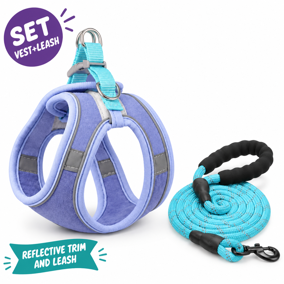 LitterBond Vest Harness & Reflective Leash Set - key features