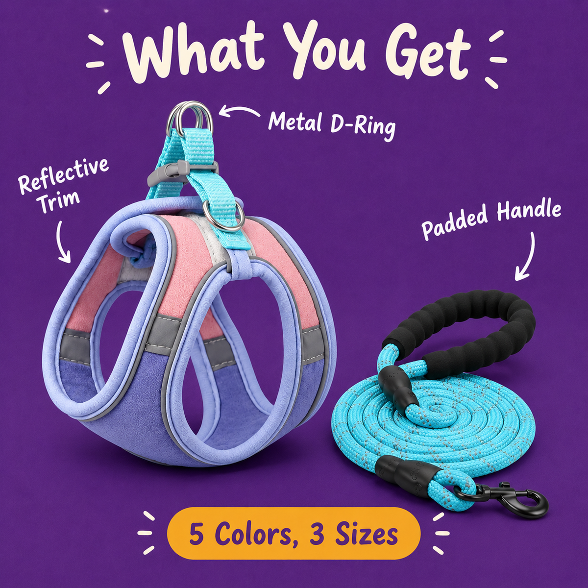 LitterBond Vest Harness & Reflective Leash Set - what you get