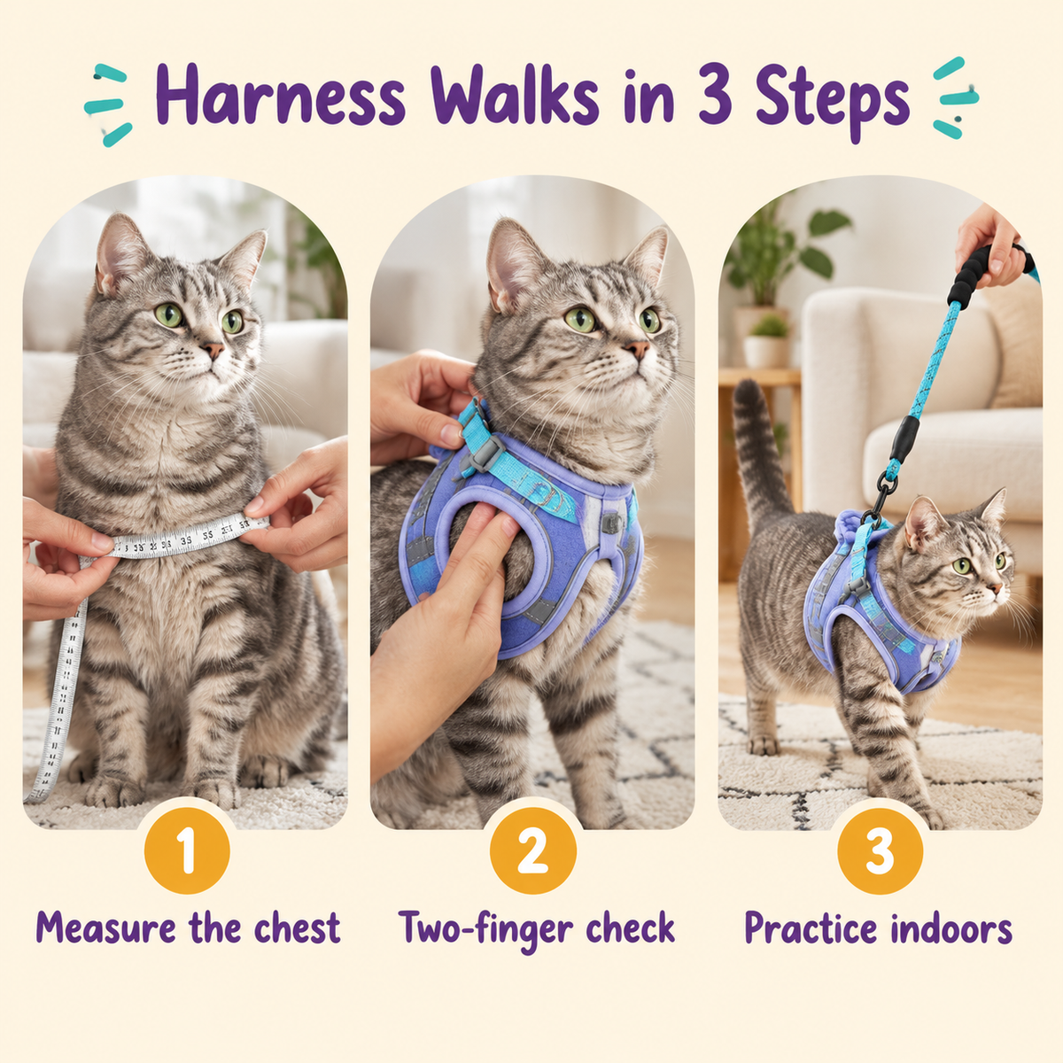 LitterBond Vest Harness & Reflective Leash Set - how to use in 3 steps
