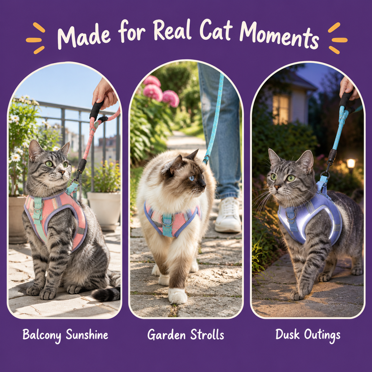 LitterBond Vest Harness & Reflective Leash Set - real cat moments